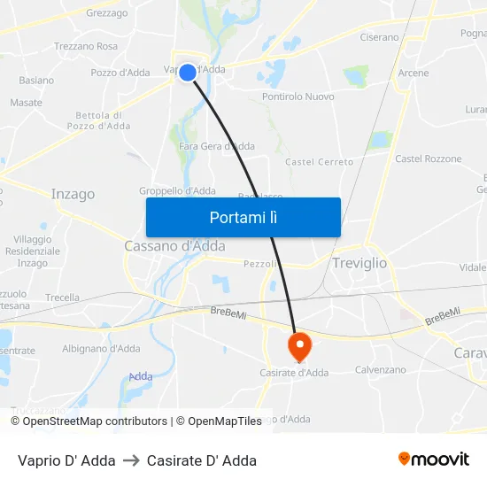 Vaprio D' Adda to Casirate D' Adda map