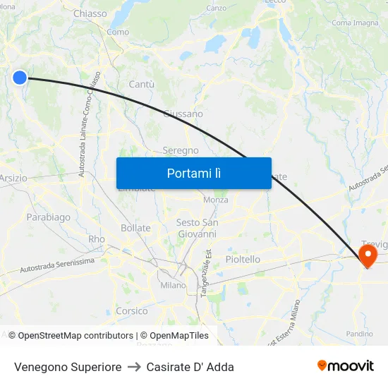 Venegono Superiore to Casirate D' Adda map