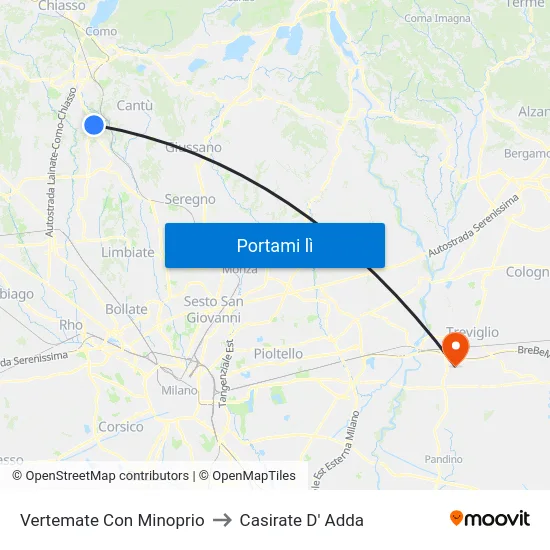 Vertemate Con Minoprio to Casirate D' Adda map