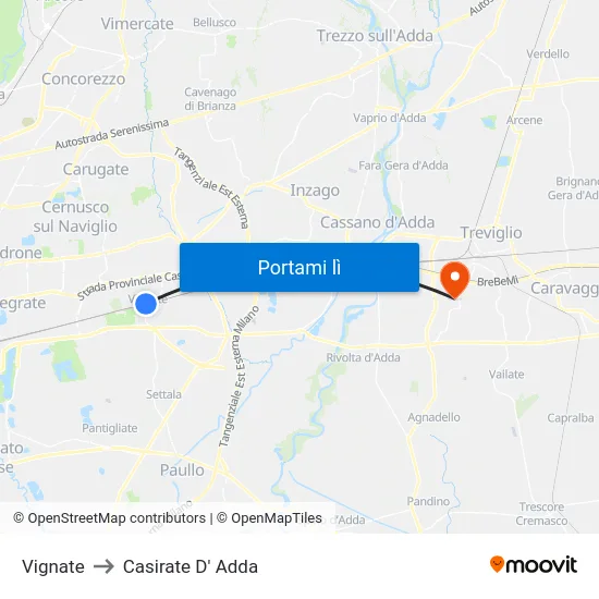 Vignate to Casirate D' Adda map