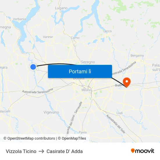Vizzola Ticino to Casirate D' Adda map
