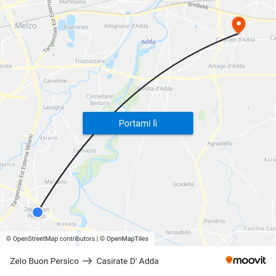 Zelo Buon Persico to Casirate D' Adda map