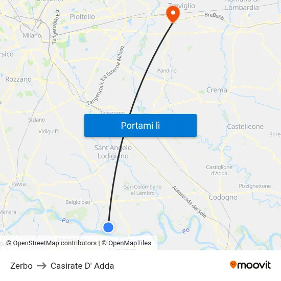 Zerbo to Casirate D' Adda map