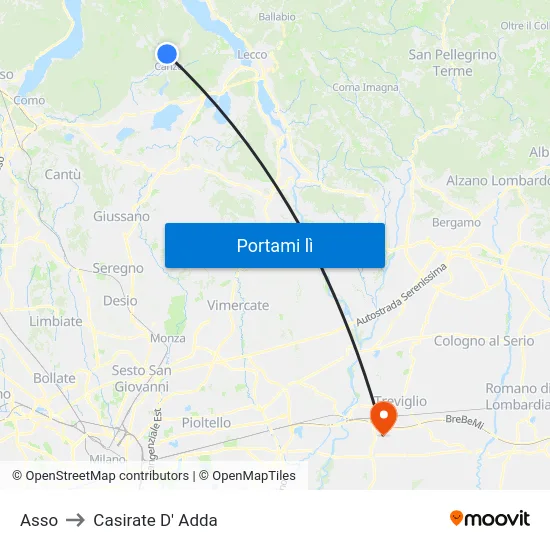 Asso to Casirate D' Adda map
