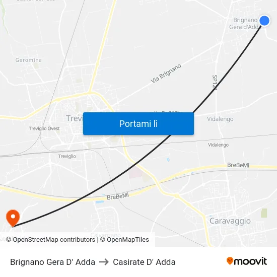 Brignano Gera D' Adda to Casirate D' Adda map