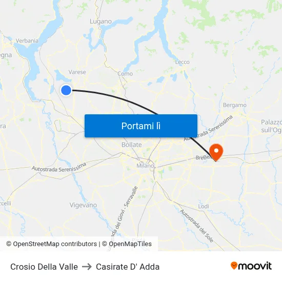 Crosio Della Valle to Casirate D' Adda map