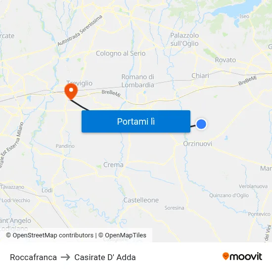 Roccafranca to Casirate D' Adda map