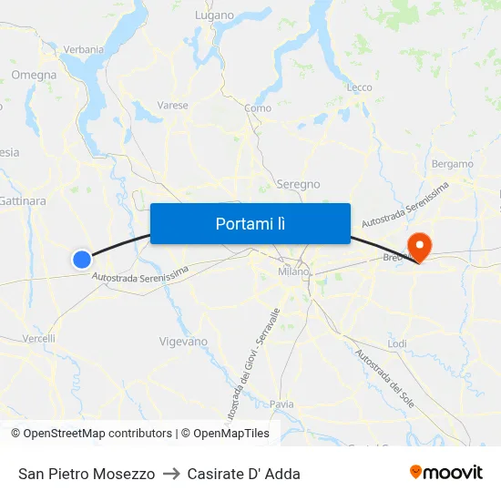 San Pietro Mosezzo to Casirate D' Adda map