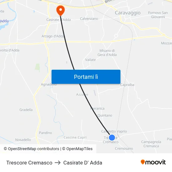 Trescore Cremasco to Casirate D' Adda map