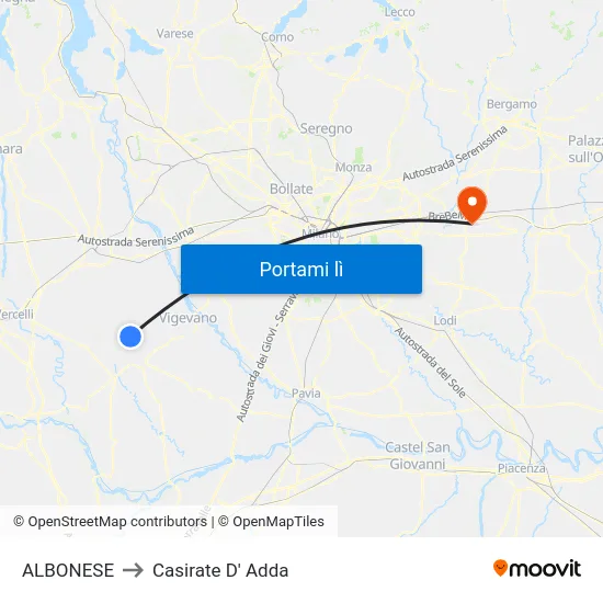ALBONESE to Casirate D' Adda map