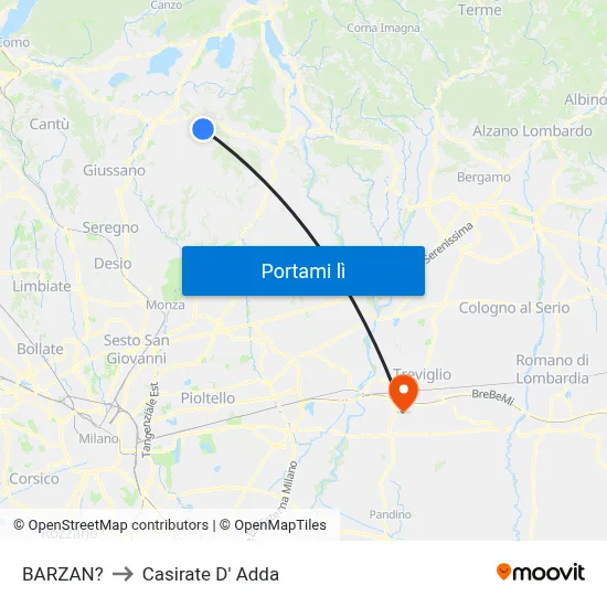BARZAN? to Casirate D' Adda map