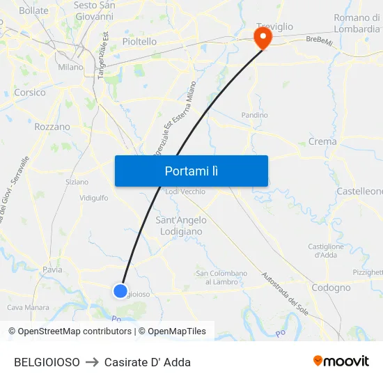 BELGIOIOSO to Casirate D' Adda map