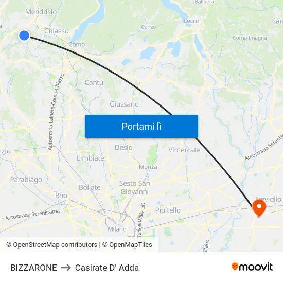 BIZZARONE to Casirate D' Adda map