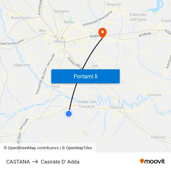 CASTANA to Casirate D' Adda map
