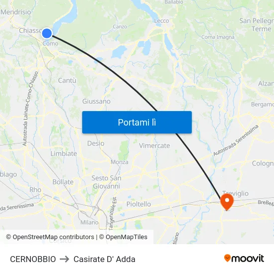 CERNOBBIO to Casirate D' Adda map