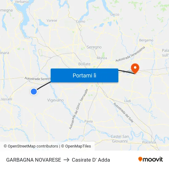 GARBAGNA NOVARESE to Casirate D' Adda map
