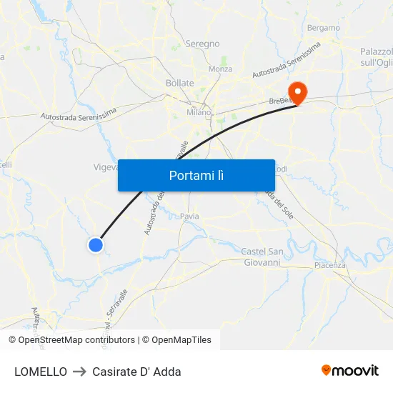 LOMELLO to Casirate D' Adda map