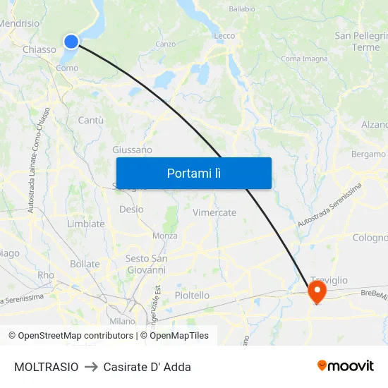 MOLTRASIO to Casirate D' Adda map