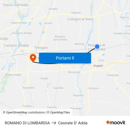 ROMANO DI LOMBARDIA to Casirate D' Adda map
