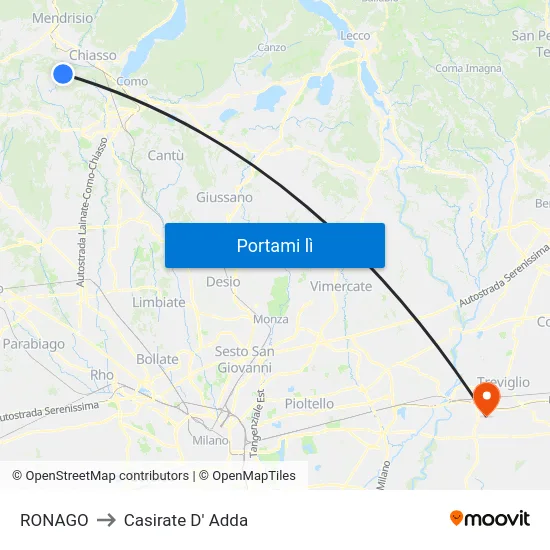 RONAGO to Casirate D' Adda map