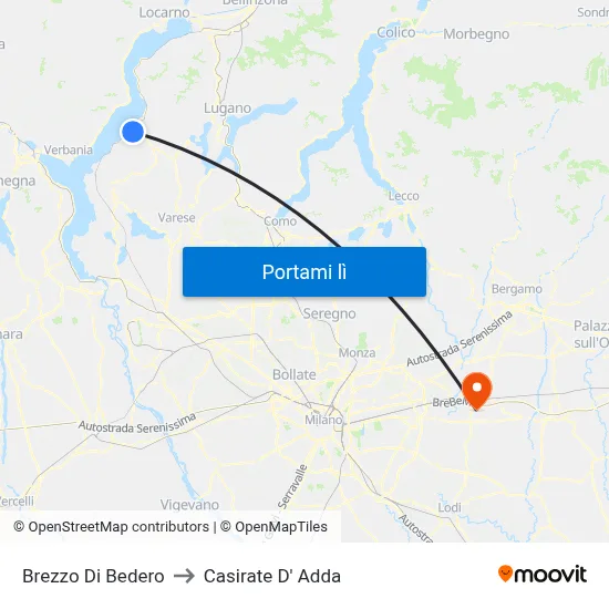 Brezzo Di Bedero to Casirate D' Adda map