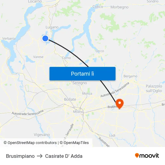 Brusimpiano to Casirate D' Adda map