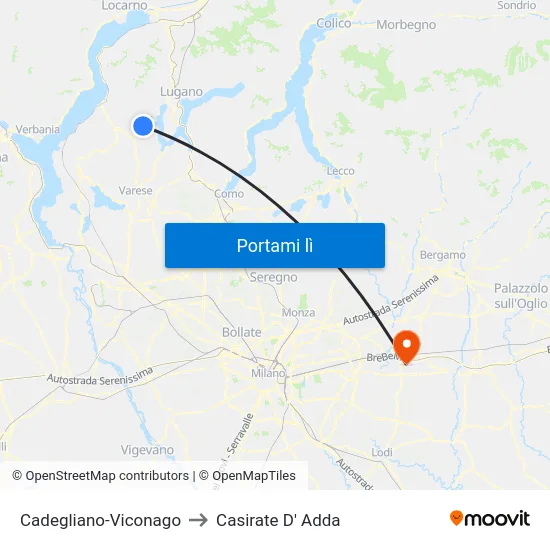 Cadegliano-Viconago to Casirate D' Adda map