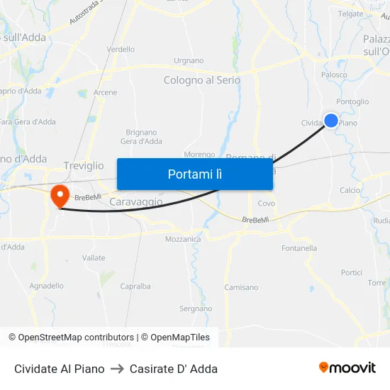Cividate Al Piano to Casirate D' Adda map