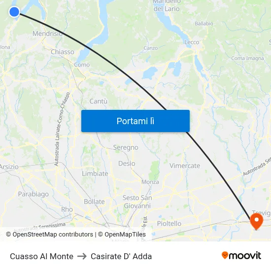 Cuasso Al Monte to Casirate D' Adda map