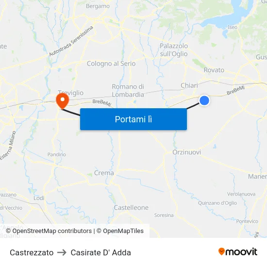 Castrezzato to Casirate D' Adda map