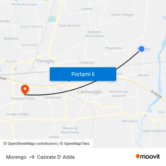 Morengo to Casirate D' Adda map