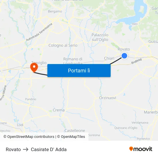 Rovato to Casirate D' Adda map