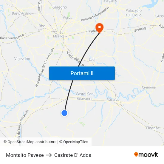 Montalto Pavese to Casirate D' Adda map