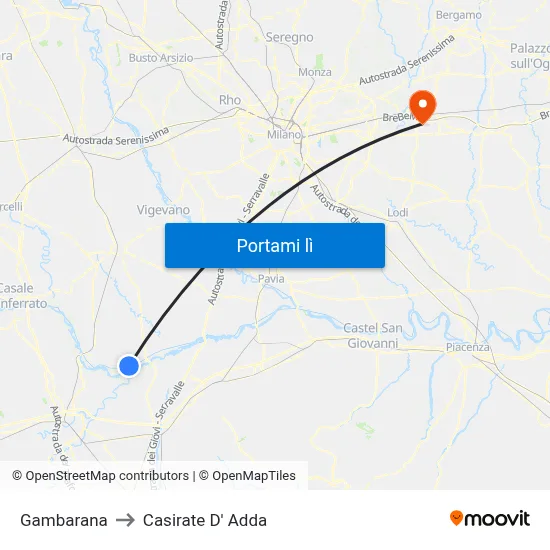 Gambarana to Casirate D' Adda map