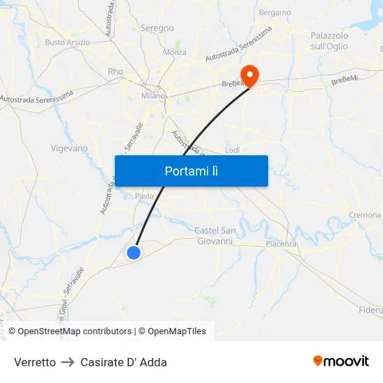 Verretto to Casirate D' Adda map