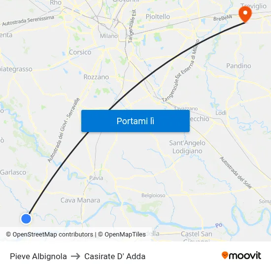 Pieve Albignola to Casirate D' Adda map