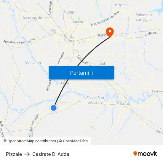 Pizzale to Casirate D' Adda map