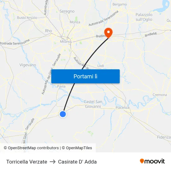 Torricella Verzate to Casirate D' Adda map