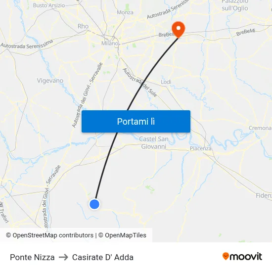 Ponte Nizza to Casirate D' Adda map