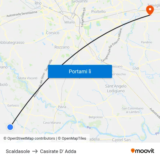 Scaldasole to Casirate D' Adda map
