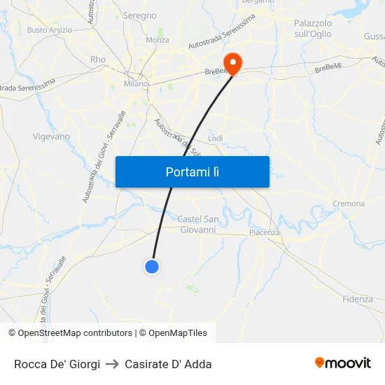 Rocca De' Giorgi to Casirate D' Adda map