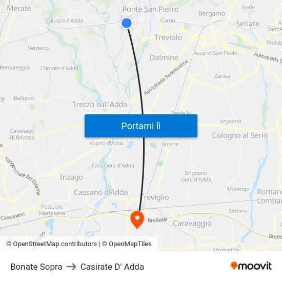 Bonate Sopra to Casirate D' Adda map