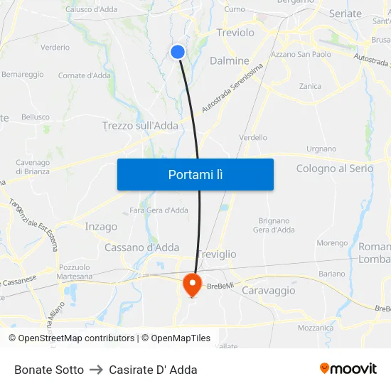 Bonate Sotto to Casirate D' Adda map