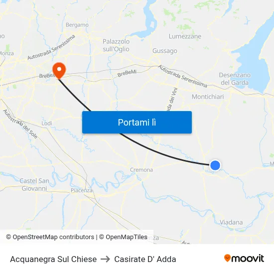 Acquanegra Sul Chiese to Casirate D' Adda map
