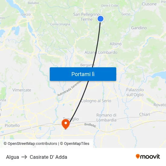 Algua to Casirate D' Adda map