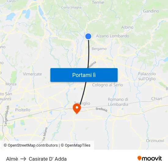 Almè to Casirate D' Adda map
