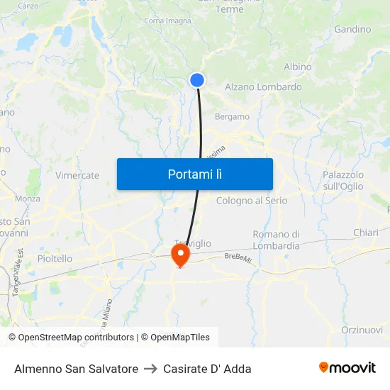 Almenno San Salvatore to Casirate D' Adda map