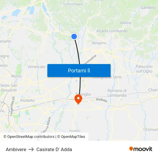 Ambivere to Casirate D' Adda map