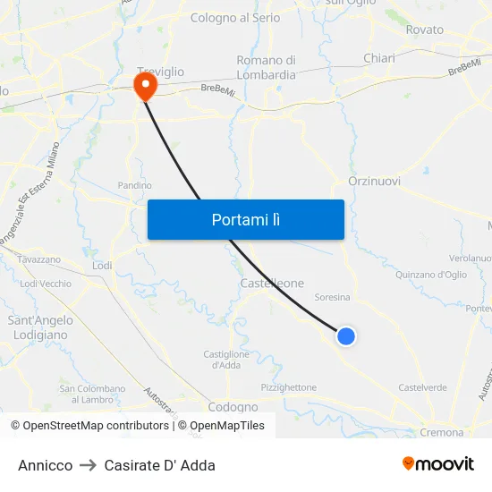 Annicco to Casirate D' Adda map