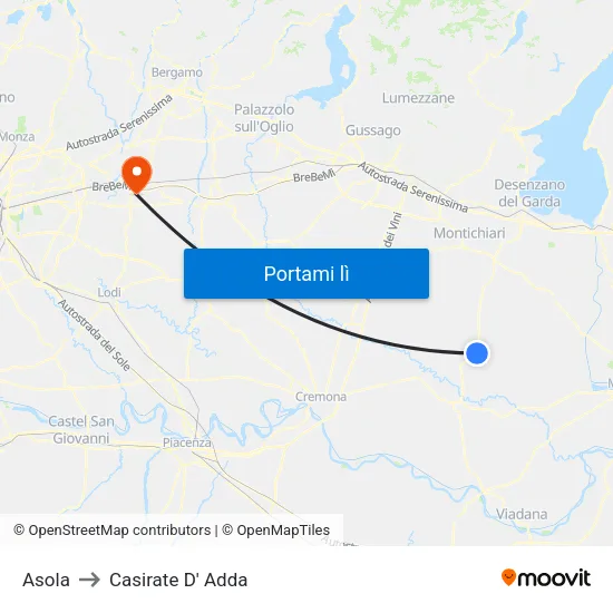 Asola to Casirate D' Adda map